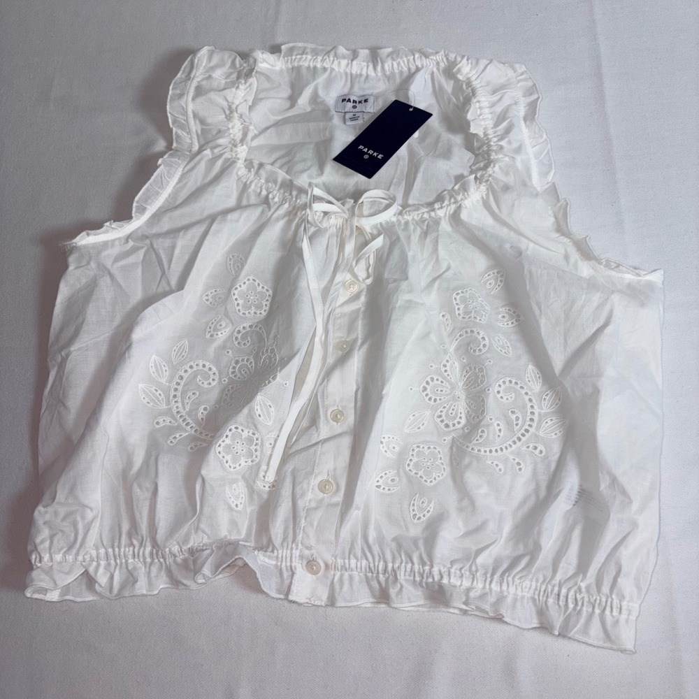 Parker White Eyelet Tie-Front Sleeveless Blouse - Picture 9 of 10